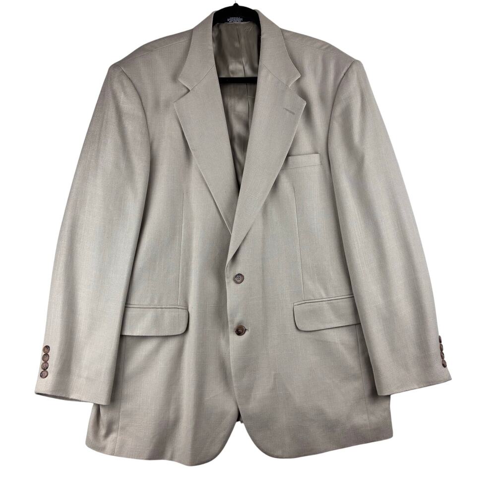 Haggar Sportscoat Blazer Mens 44L Vented Two-Button Cream/Brown Linen Blend